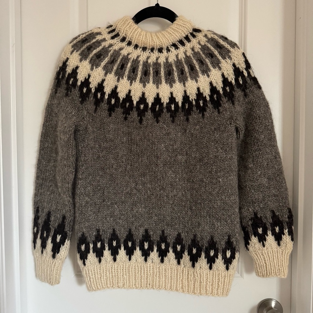 Handmade Wool Classic Gray and Cream Sweater, S/M